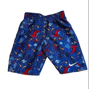 Nike Boys Blue Fish Pattern Swim Trunks, Size 7